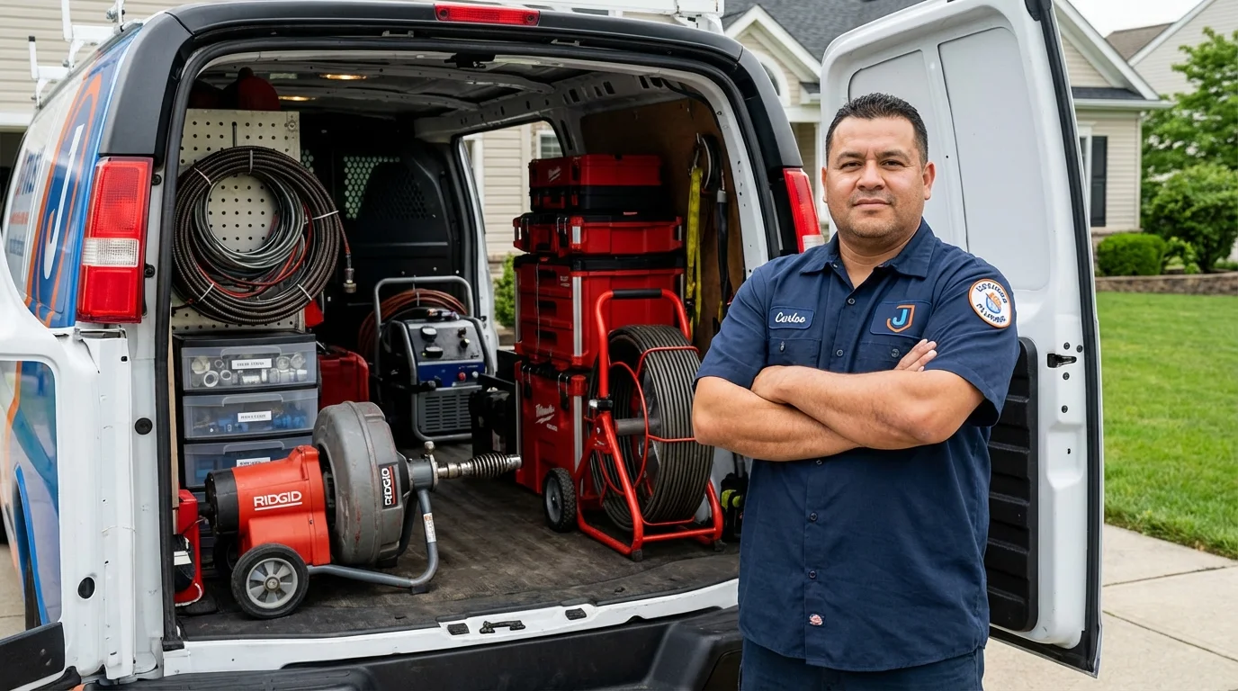 Professional drain cleaning equipment and Johns Plumbing LLC plumber in Crowley