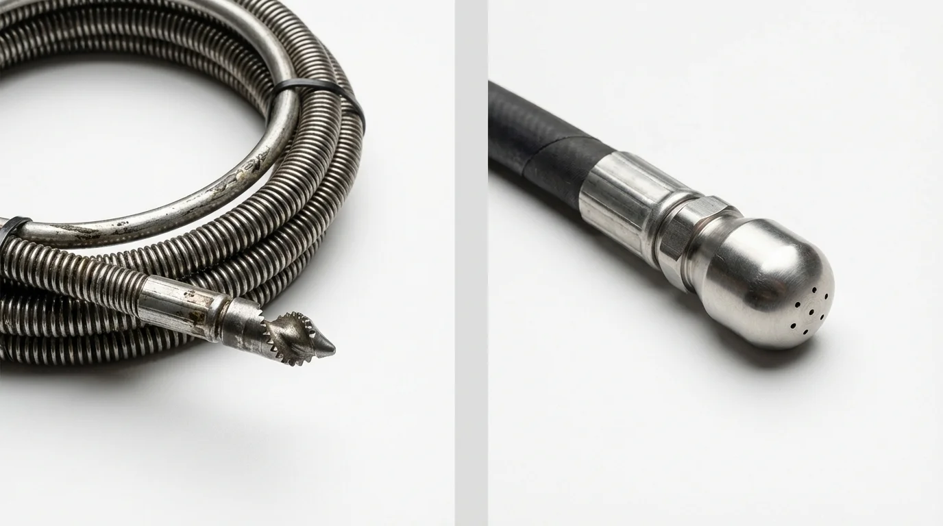 Drain snake cable and hydro jetting nozzle used for drain cleaning in Crowley, TX