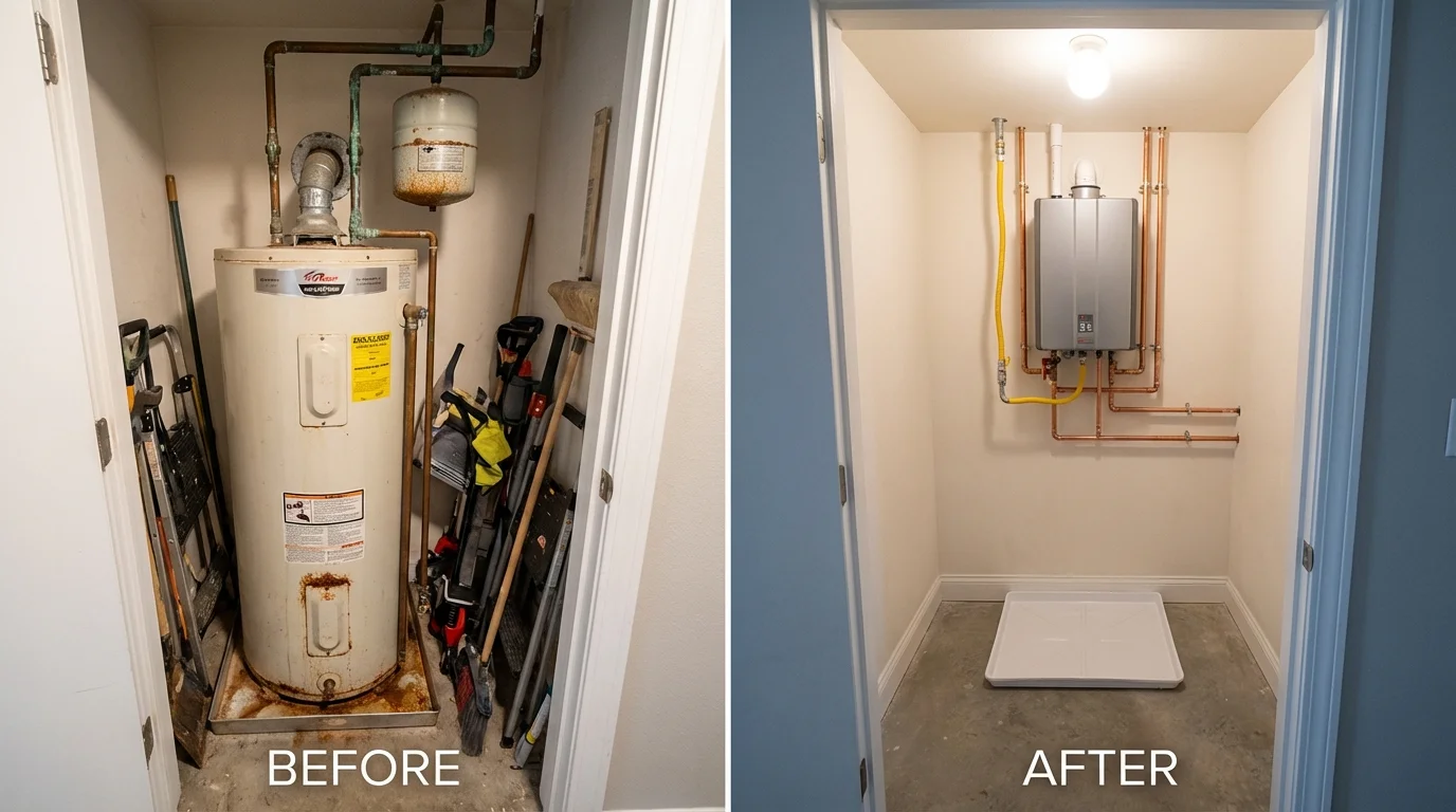 Tank water heater versus wall-mounted tankless unit comparison for Crowley, TX homeowners