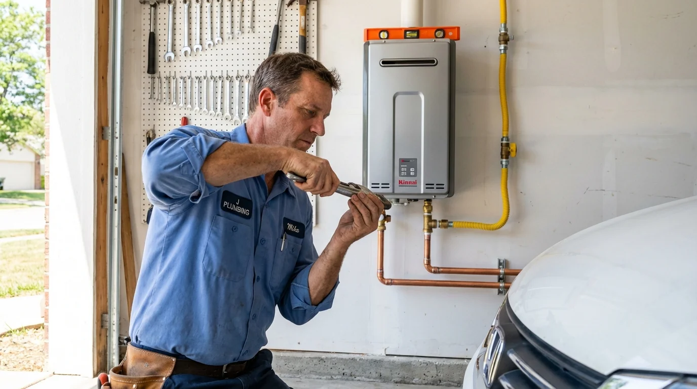 Tankless water heater installation by a Johns Plumbing LLC plumber in Crowley