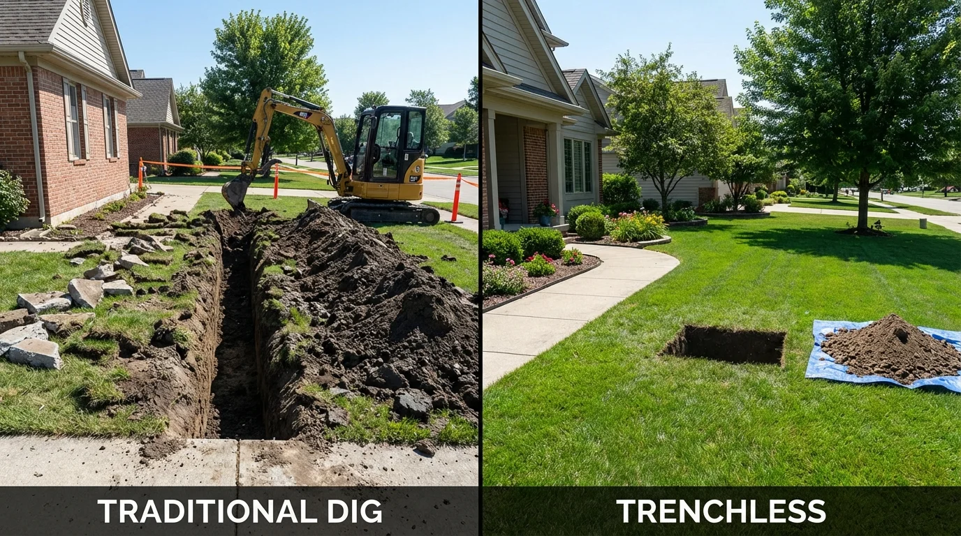 Trenchless sewer repair with minimal yard damage versus traditional excavation in Crowley, TX